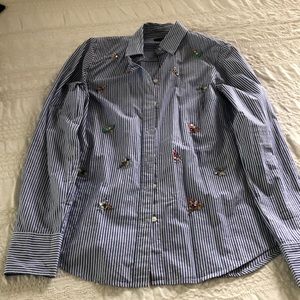 J. Crew Perfect Shirt with Crystal Beaded Bees